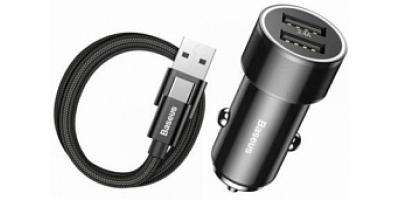 Baseus Car Charger Small Screw Series 2USB 3.4A + USB-C Cable