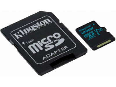 Kingston 128GB microSDXC Canvas Go 90R/45W U3 UHS-I V30 Card + SD Adapter