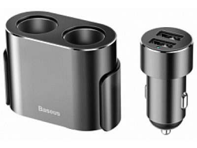Baseus High Efficiency One to Two Cigarette Lighter(dual-cigarette lighter 80W +dual USB 3.1A)Black
