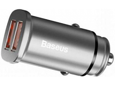Baseus Usb Car Charger Square Metal Quick Charger 3.0 2xUSB 30W Silver