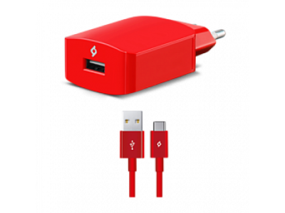 Ttec SpeedCharger USB Travel Charger, 2.1A, incl. Type C Red