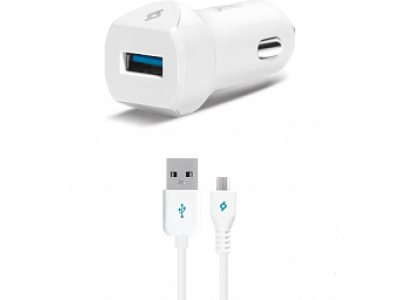 T-tec SpeedCharger QC 3.0 In-Car Charger, 18 W with Micro USB White