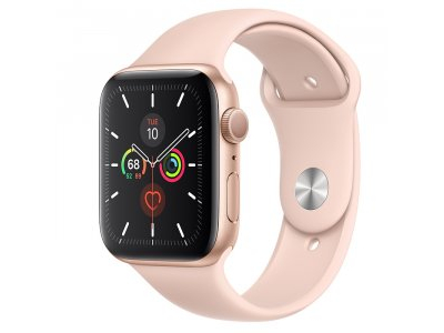 Apple Watch Series 5 GPS 44mm Gold Aluminum Case with Pink Sport Band (MWVE2)