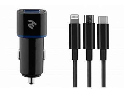 2ХUSB+Cable 3IN1 Lightning/MikroUSB/USB TYPE-C, Black