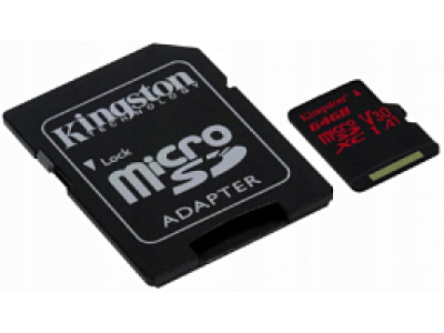 Kingston 64GB microSDHC Canvas React 100R/70W U3 UHS-I V30 A1 + SD Adapter